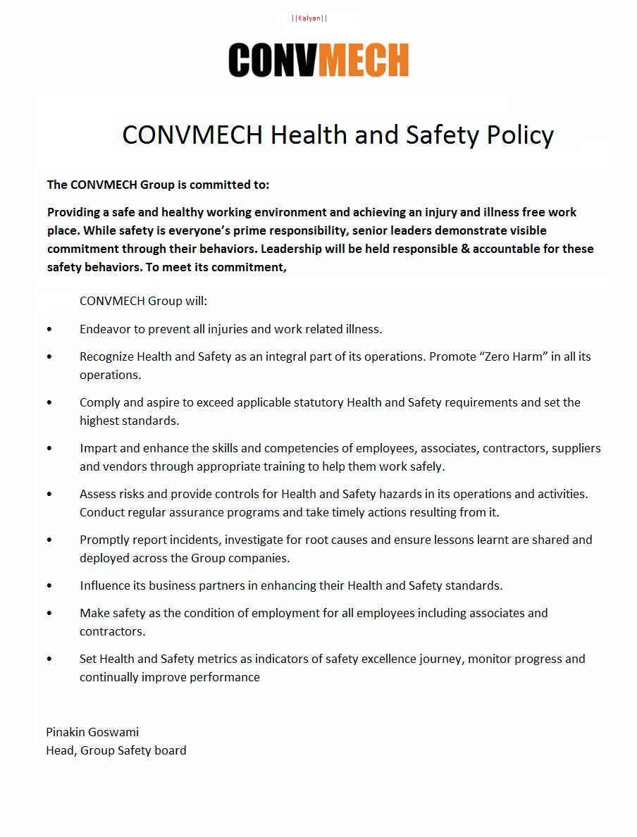convmech Health and safty policy